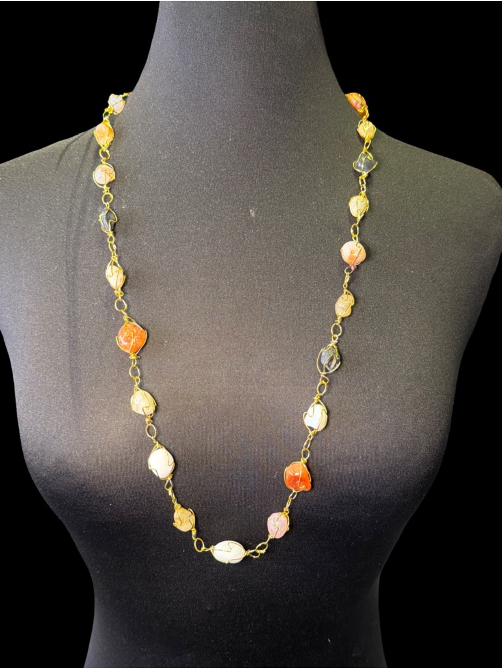 Gold-Tone Multicolor Bead Long Necklace - Women Jewelry